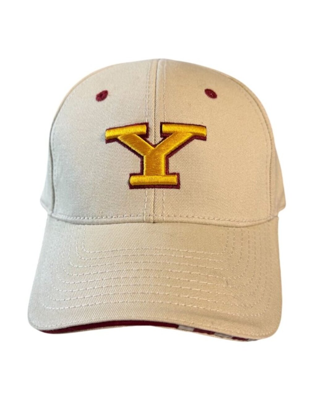 Vintage-Style Strapback Hat Embroidered "Y" Yellow & Maroon Adjustable Cotton Ca